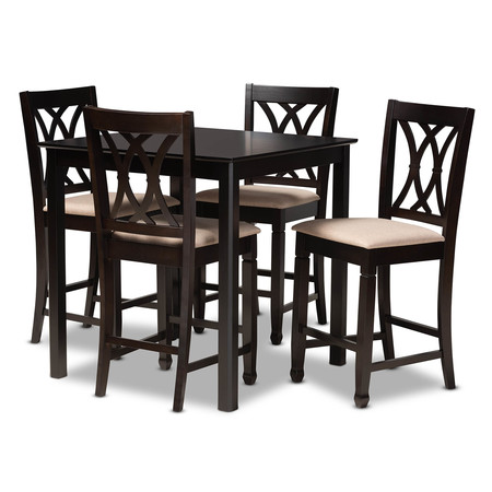 BAXTON STUDIO Reneau Sand Upholstered Espresso Finished 5-Piece Wood Pub Set 157-9595-9776